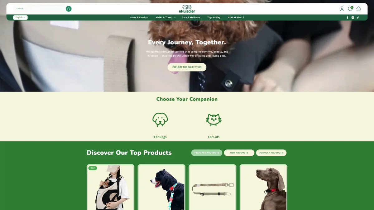 eHuisdier pet eshop screenshot (Netherlands)